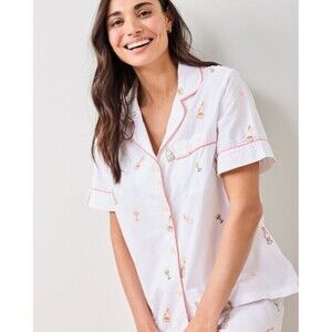 NWT Print Fresh PJ TOP ONLY Bubbly Brunch SS Top Embroidered On White Large